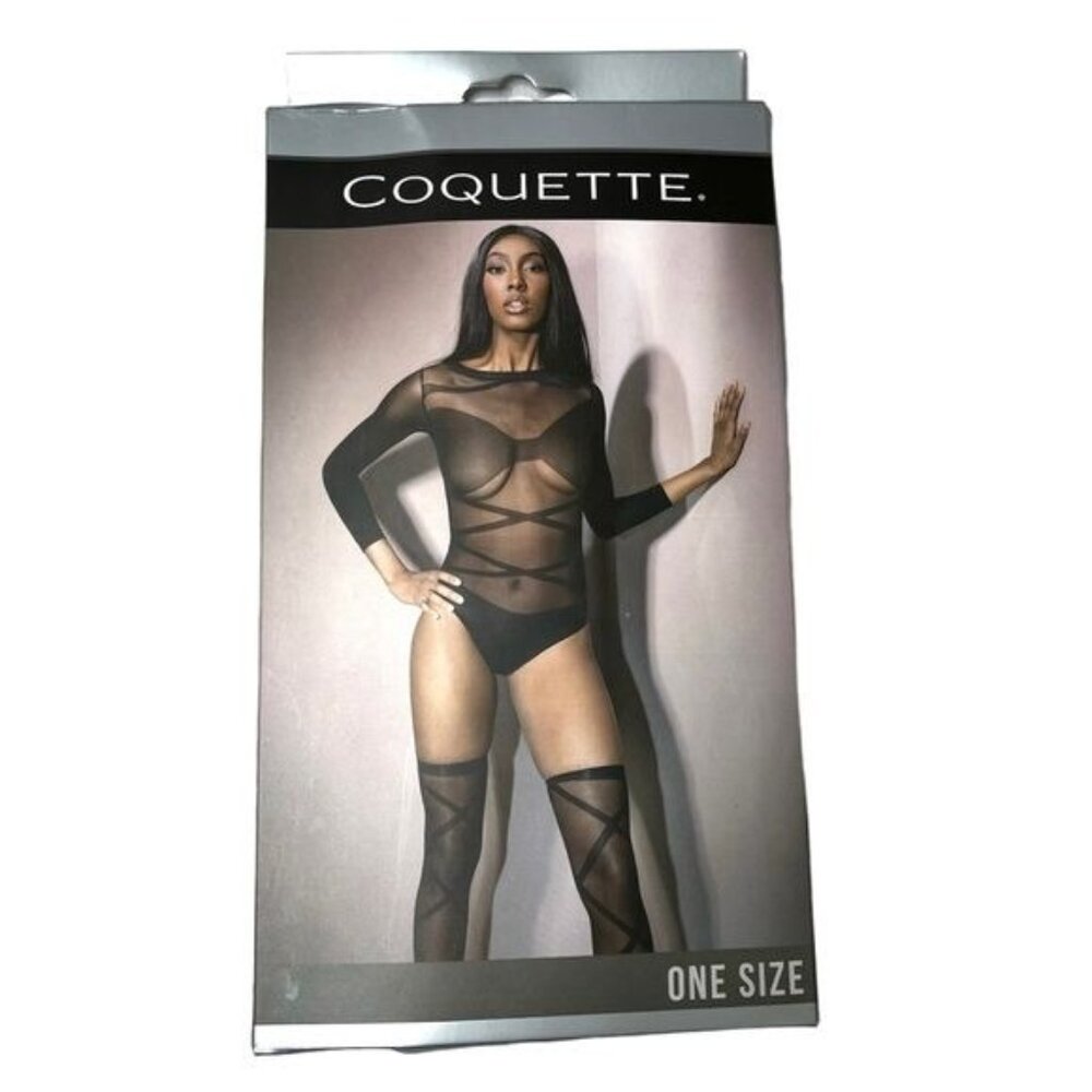 Coquette black sheer banging body bodysuit lingerie one size intimates